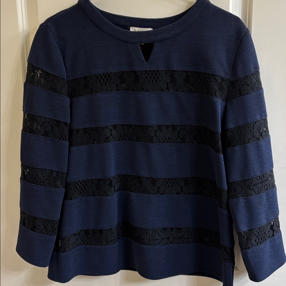Navy and Black Striped Lace blouse